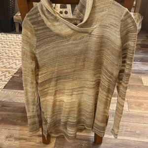 Prana Beige Taupe Striped Cowl Neck Sweater